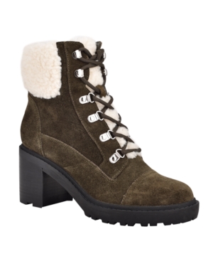 image of Marc Fisher Women-s Lakynn Lace Up Lug Sole Heeled Combat Booties Women-s Shoes