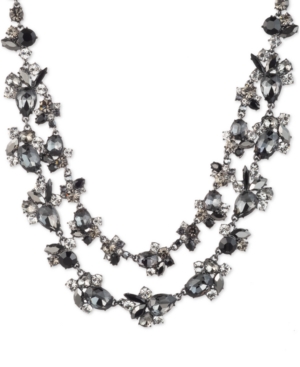 image of Givenchy Hematite-Tone Jet Stone Two-Row Necklace, 16