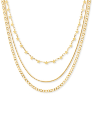 image of Steve Madden Gold-Tone Star, Snake & Curb Chain Layered Necklace, 16