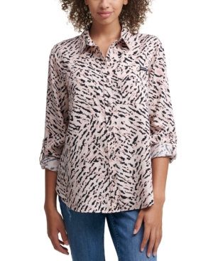 image of Calvin Klein Jeans Tiger Print Button Front Top