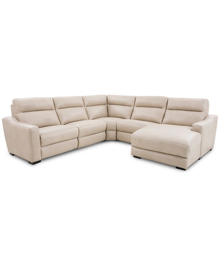 Furniture Gabrine 5Pc. Leather Sectional with 2 Power Headrests and