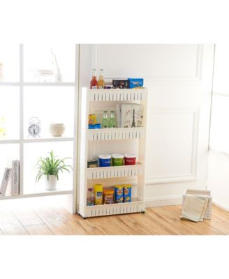 Vintiquewise Slim Storage Cabinet Organizer 4 Shelf Rolling Pull Out Cart Rack Tower with Wheels