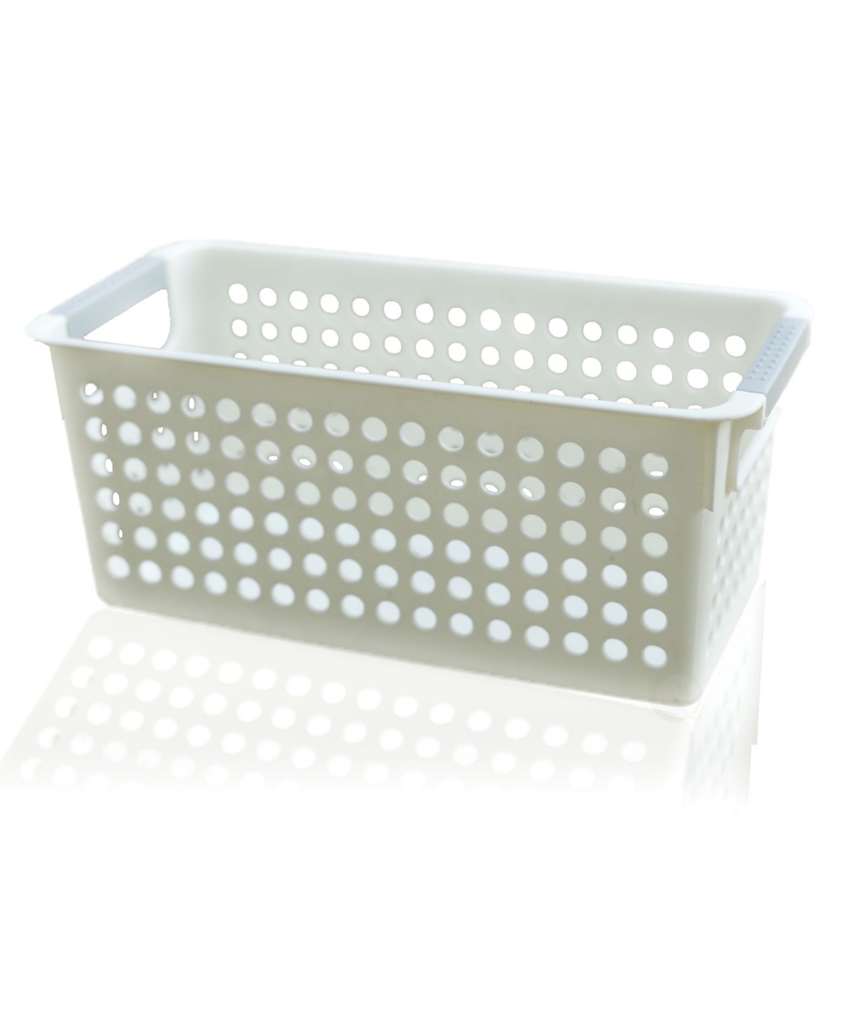 Vintiquewise Rectangular Plastic Shelf Organizer Basket with Handles - White