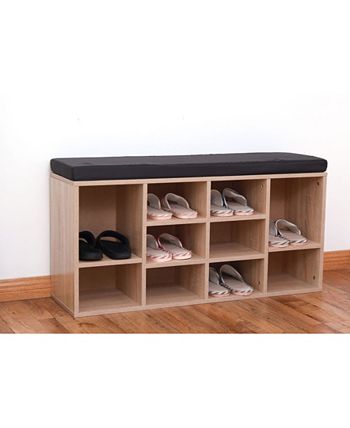 Basicwise wooden shoe cubicle storage entryway bench on sale with soft cushion for seating