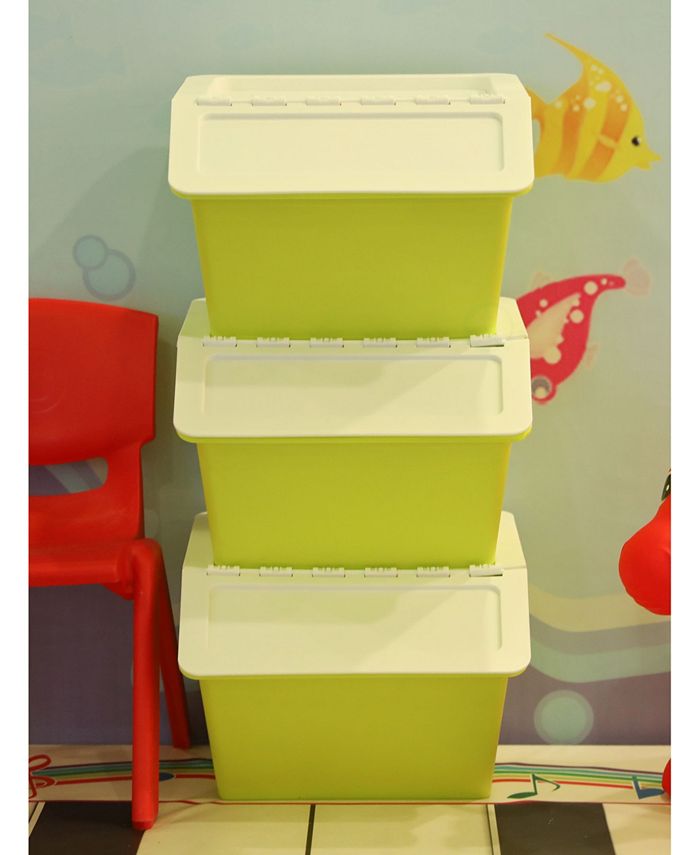 Basicwise Vintiquewise Large Plastic Stackable Storage Bins, Set of 3