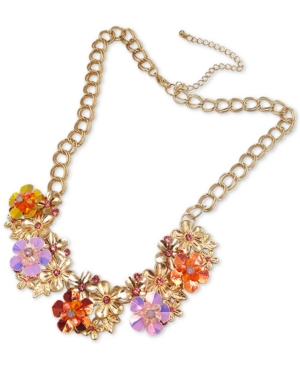 image of Inc Gold-Tone Crystal & Bead Multicolor Flower Statement Necklace, 18
