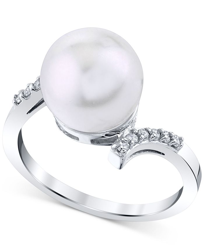 Macy's - Cultured Freshwater Pearl (10mm) & Diamond (1/10 ct. t.w.) Ring in 14k White Gold