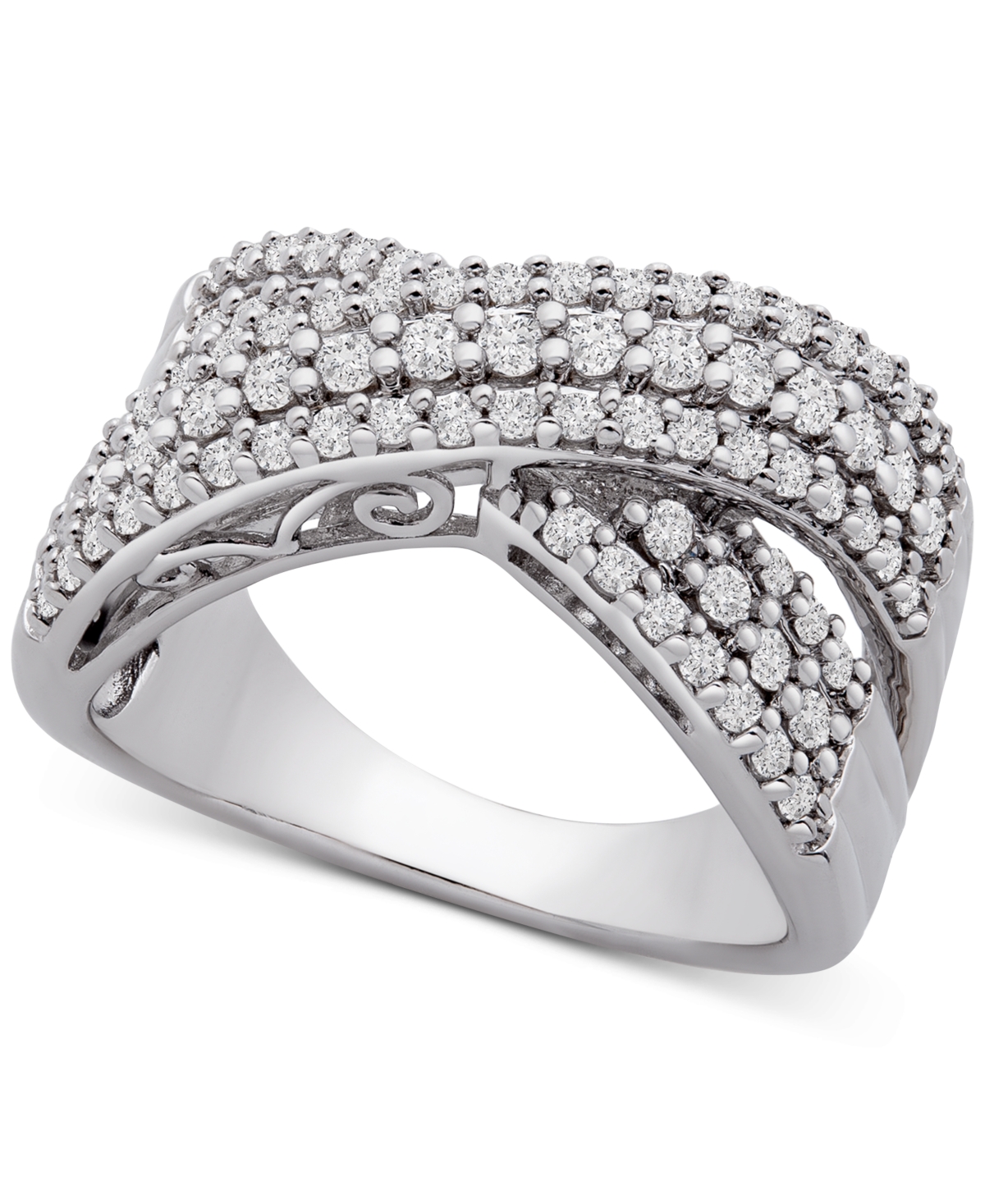 Diamond Crossover Statement Ring (1 ct. t.w.) in Sterling Silver - Sterling Silver