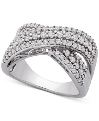 Diamond Crossover Statement Ring (1 ct. t.w.) in Sterling Silver - Macy's