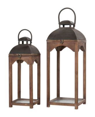 Glitzhome Set Of 2 Whiskey Brown Farmhouse Modern Wood/Metal Lanterns ...