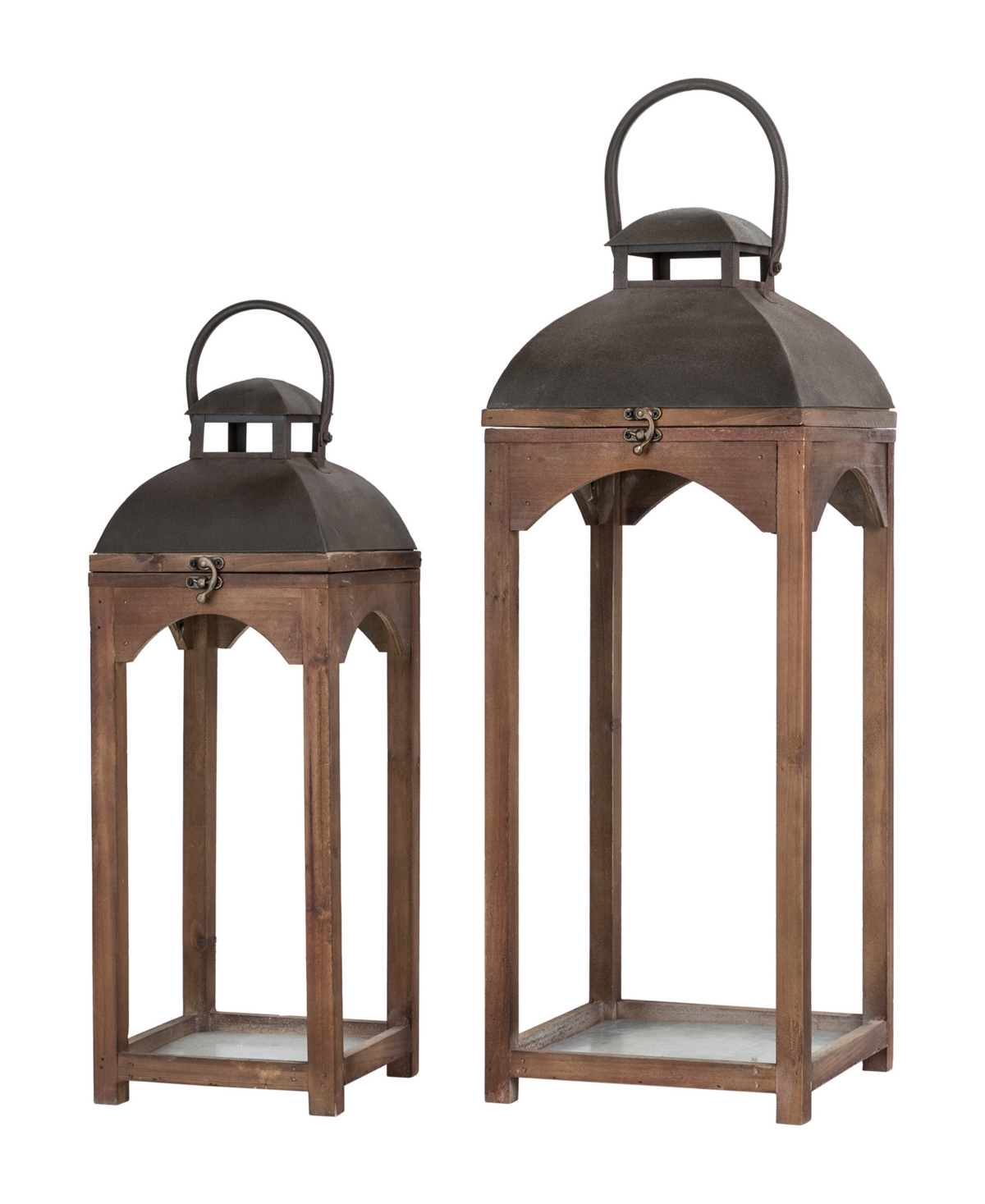 Glitzhome Set Of 2 Whiskey Brown Farmhouse Modern Wood/metal Lanterns
