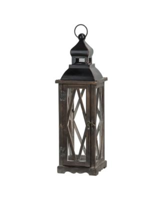 Set of 2&nbsp; Black Farmhouse Wooden Lanterns With Diamond Window Frame