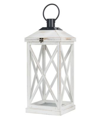 Glitzhome Set Of 2 Wash White Farmhouse Modern Wooden Lanterns - Macy's