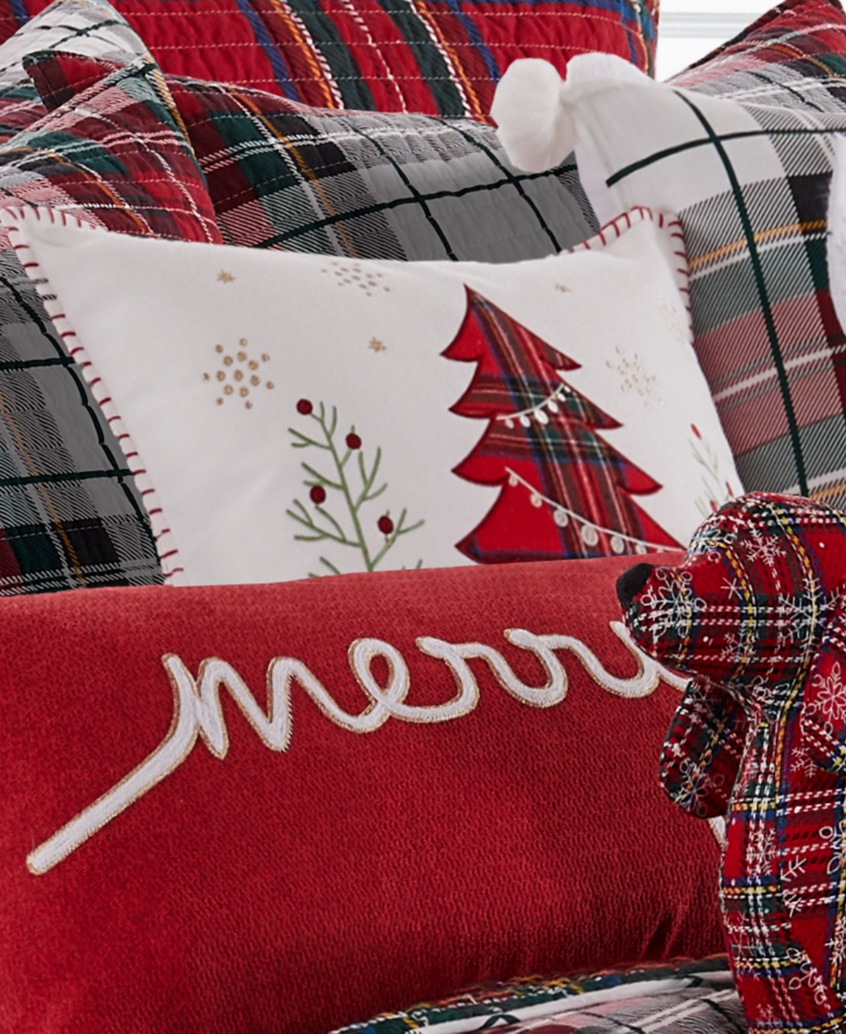 Levtex Spencer Red Plaid Tree Whipstitch Decorative Pillow, 18" X 18" In Red