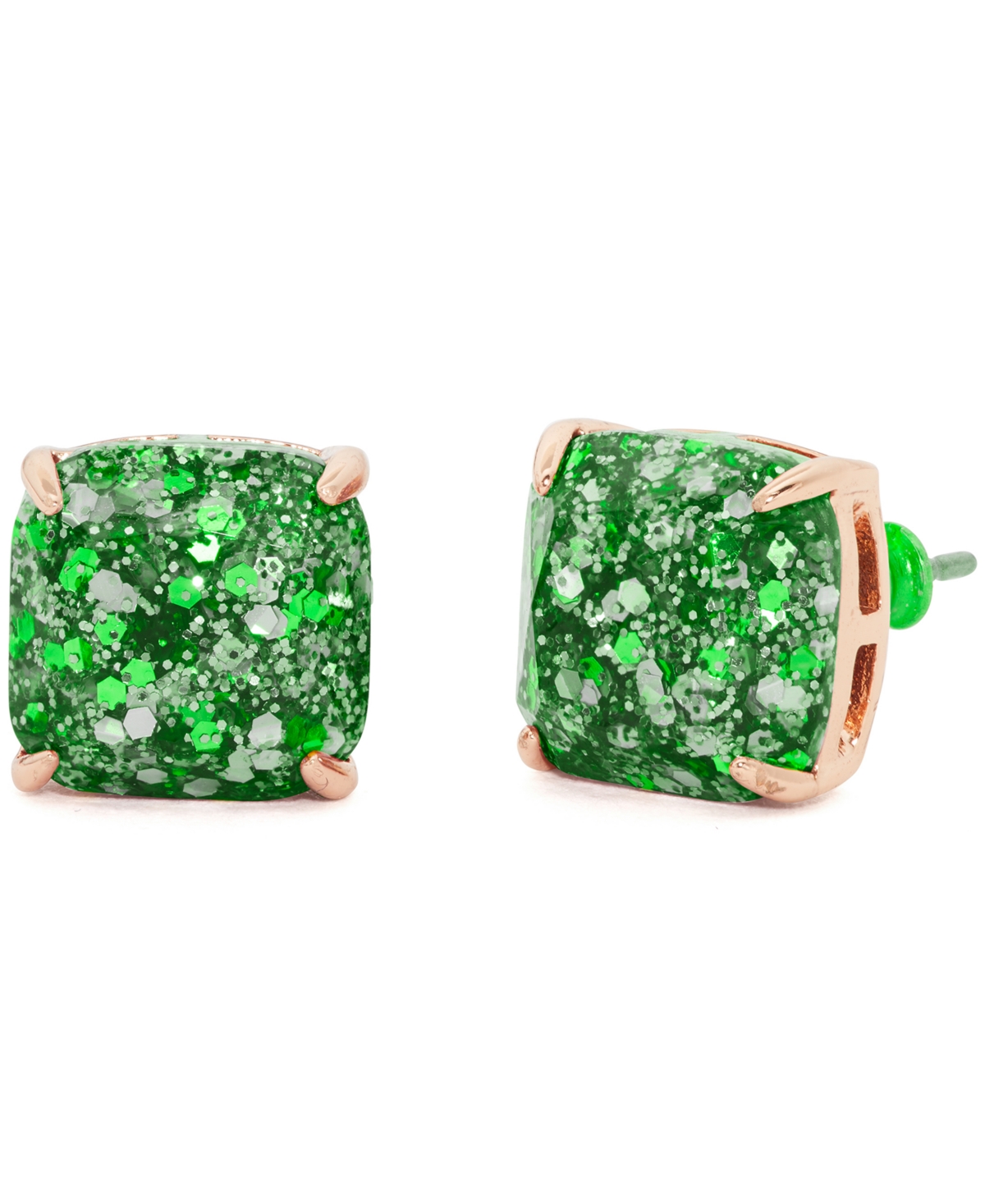 Kate Spade Glitter Crystal Square Stud Earrings In Green