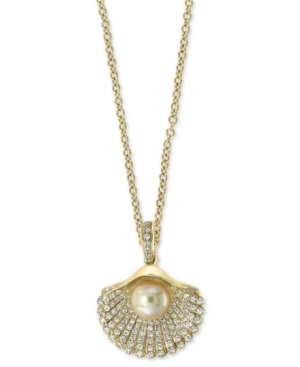 image of Effy Cultured Freshwater Pearl (6mm) & Diamond (3/8 ct. t.w.) Shell 18