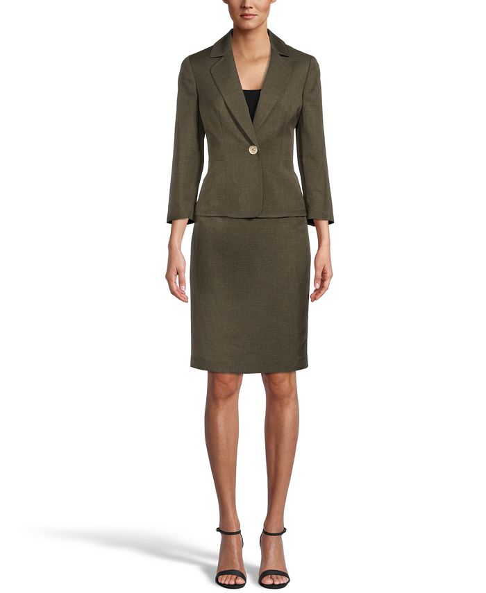 Le Suit Glazed Melange One-Button Skirt Suit - Macy's