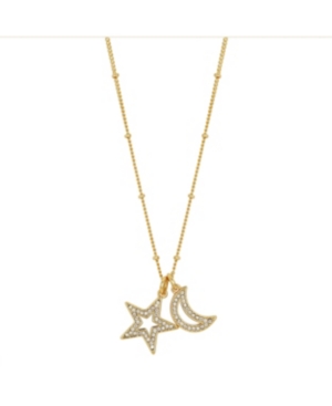 image of Gold Flash Plated Cubic Zirconia Star and Moon Pendant Necklace, 16