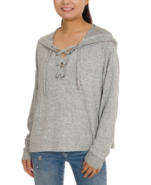 image of Hippie Rose Juniors- Cozy Lace-Up Hoodie