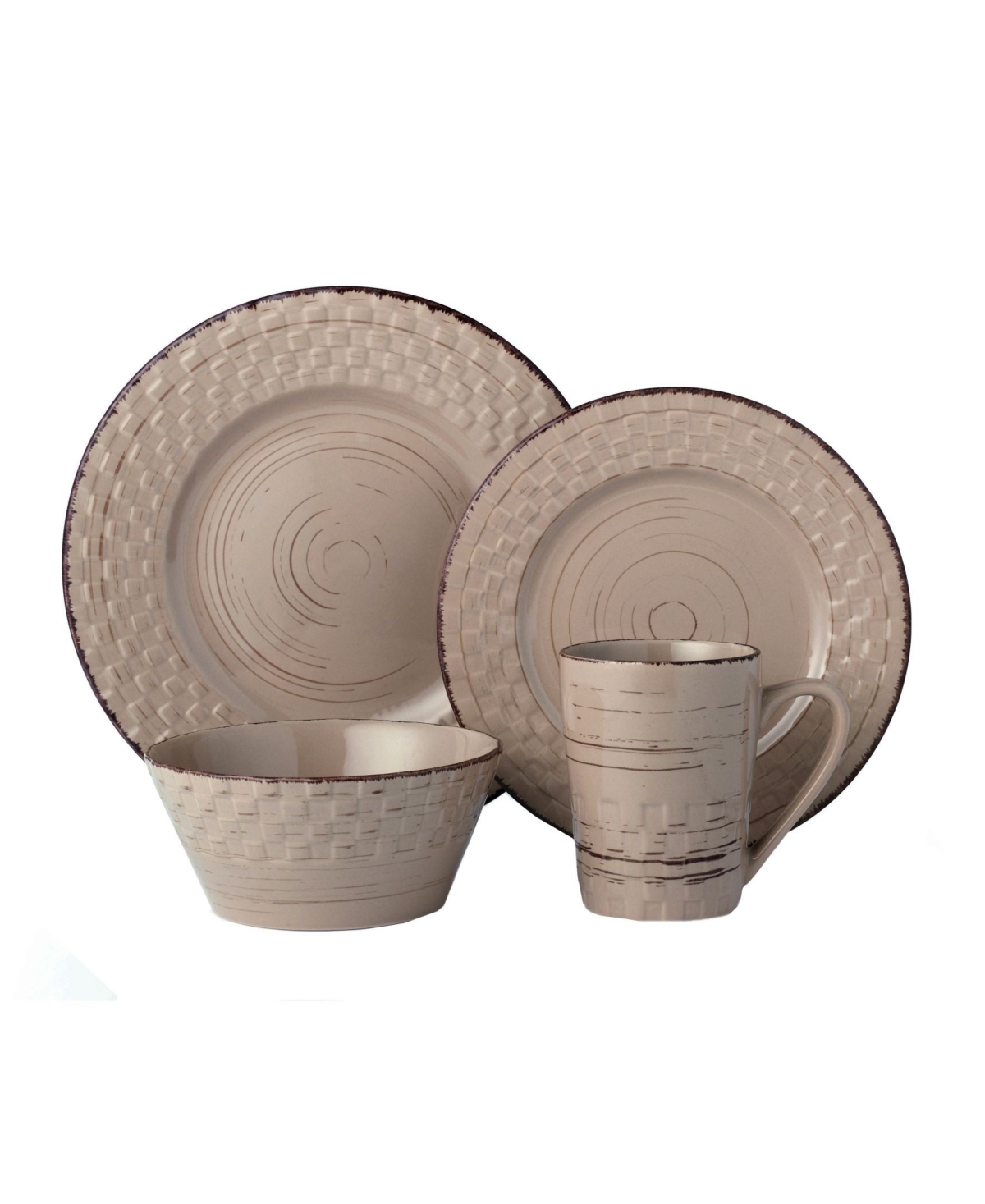 16 Piece Distressed Weave Dinnerware Set, Service for 4 - Brown