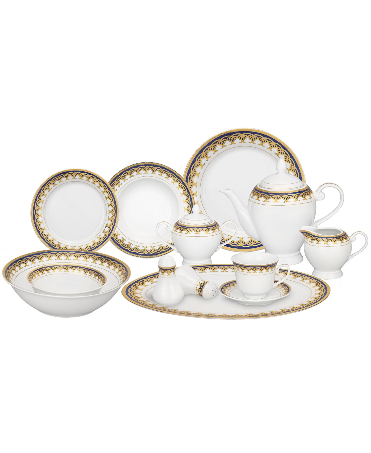 Lorren Home Trends 57 Piece Porcelain Dinnerware Set, Service For 8 In Blue