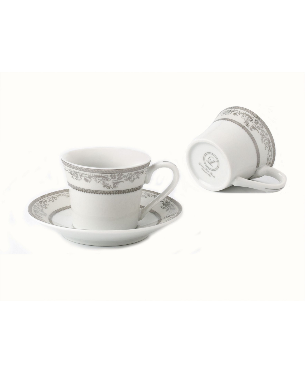 Lorren Home Trends 12 Piece 2oz Espresso Cup and Saucer Set, Service for 6 - Silver-Tone