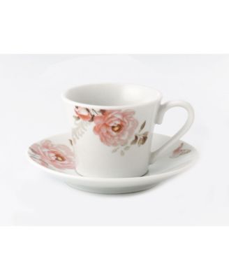 Floral Design 12 Piece 2oz Espresso Cup and Saucer Set, Service for 6