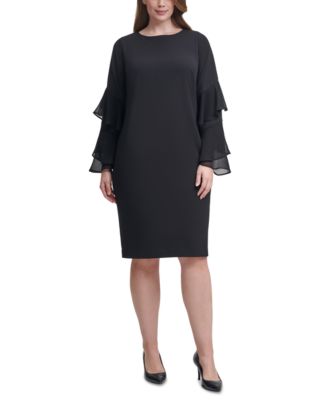 Calvin Klein Plus Size Crepe Chiffon-Sleeve Sheath Dress - Macy's