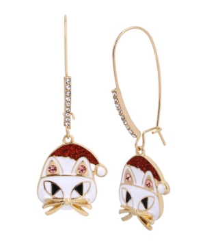 image of Betsey Johnson Festive Cat Dangle Earrings