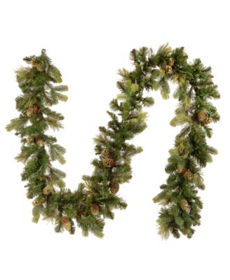National Tree Company 9' x 10" Carolina Pine Garland with 27 Flocked Cones and 100 Clear Lights