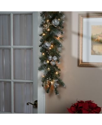 National Tree Company 9' Glittery Pomegranate Pine Garland with Silver Pomegranates,Champagne Berries Frosted Tips and 100 Clear Lights