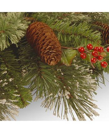 National Tree Company - 30" Wintry Pine Collection Centerpiece w/3 Candle Holders with Cones, Red Berries & Snowflakes