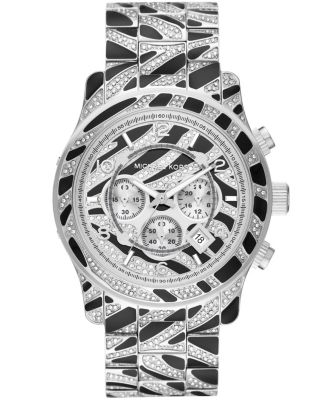 New Michael kors silver pave black Acetate watch ONLY $110 Michael Kors Petite Emery Pavé Silver-Tone Double  main image 3