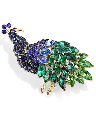 Charter Club Gold-Tone Multi-Crystal Peacock Pin, Created for Macy's