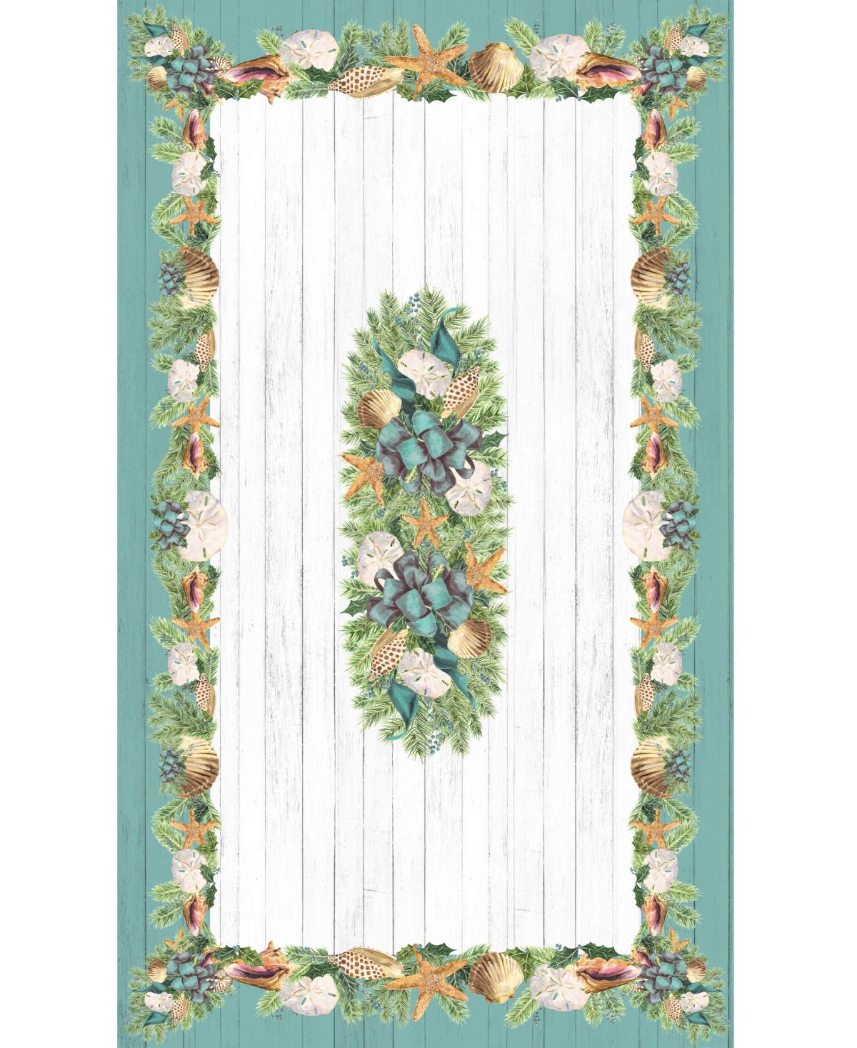 Laural Home Christmas By The Sea Tablecloth - - Aqua And Shiplap