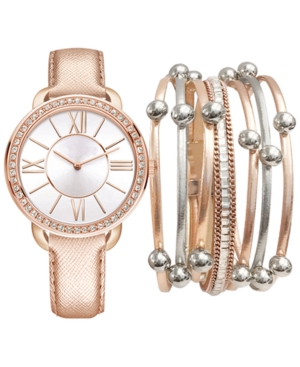 image of Jessica Carlyle Women-s Rose Gold-Tone Strap Watch 36mm Gift Set