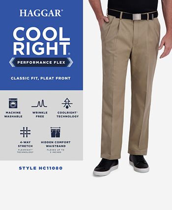 Haggar - Men's Classic-Fit Cool Right Performance Flex Pleated Solid Dress Pants