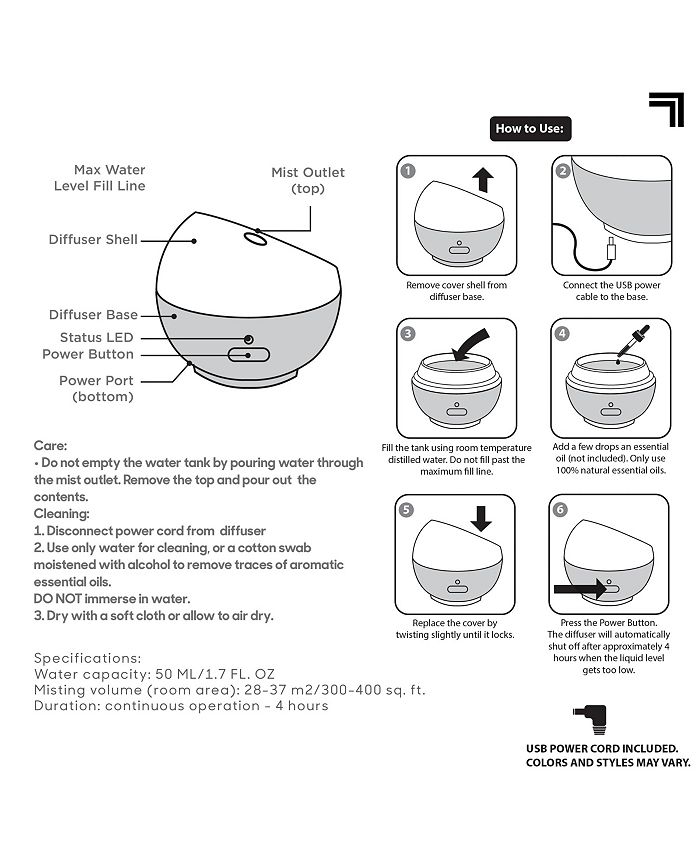 Sharper Image Diffuser Ultrasonic Aromatherapy Portable 50mL Macy's