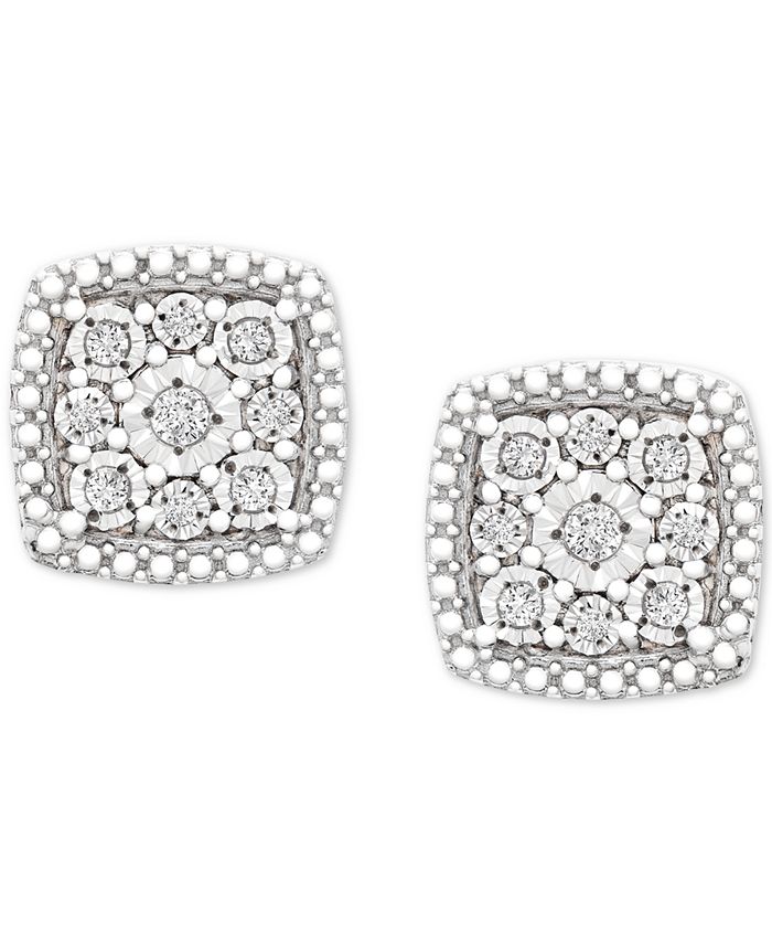 Macy's Diamond Cushion Cluster Stud Earrings (1/10 ct. t.w.) in