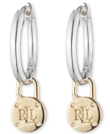 Lauren Ralph Lauren - Padlock Logo Dangle Hoop Earrings in Sterling Silver & 18k Gold-Plate