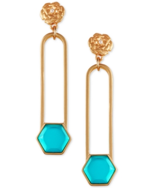 image of Guess Gold-Tone Flower & Hexagon Crystal Drop Earrings