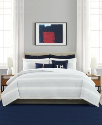 tommy hilfiger gray and white striped comforter