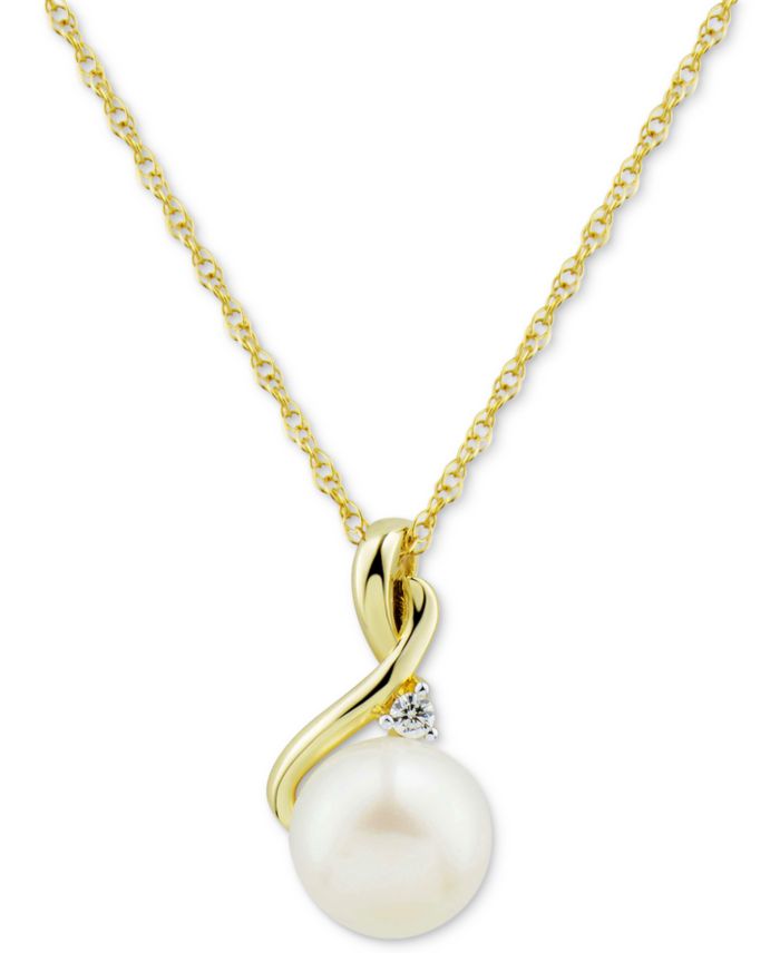 Cultured Freshwater Pearl (8mm) & Diamond (1/10 ct. t.w.) 18" Pendant