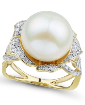 image of Honora Cultured Ming Pearl (12mm) & Diamond (3/8 ct. t.w.) Flower Ring in 14k Gold
