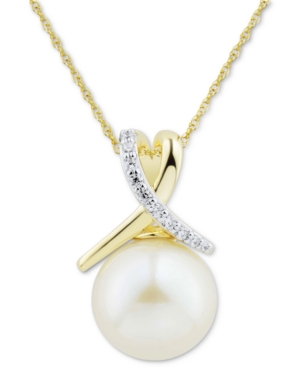 image of Honora White Cultured Ming Pearl (12mm) & Diamond (1/10 ct. t.w.) Twist 18