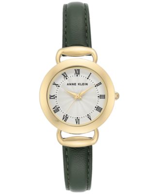 Anne Klein - Women's Olive Green Leather Strap Watch 30mm