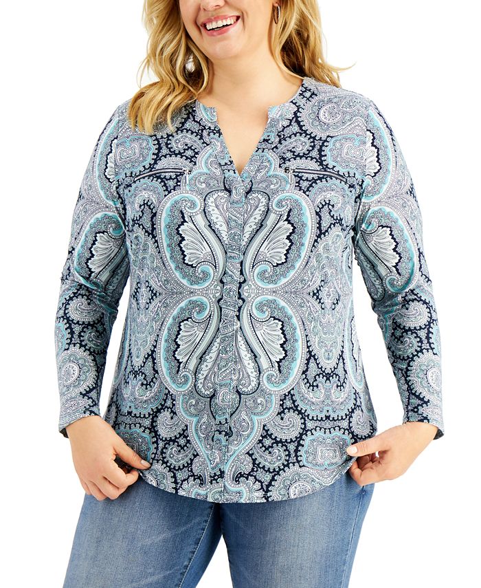 I.N.C. International Concepts Plus Size Zip-Pocket Top, Created for Macy's  - Macy's
