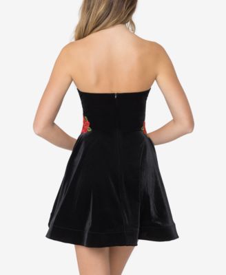 B Darlin Juniors' Velvet Embroidered Strapless A-Line Dress - Macy's