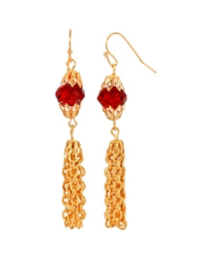 image of 2028 Women-s 14K Gold Dipped Red Bead Tassel Drop Earring
