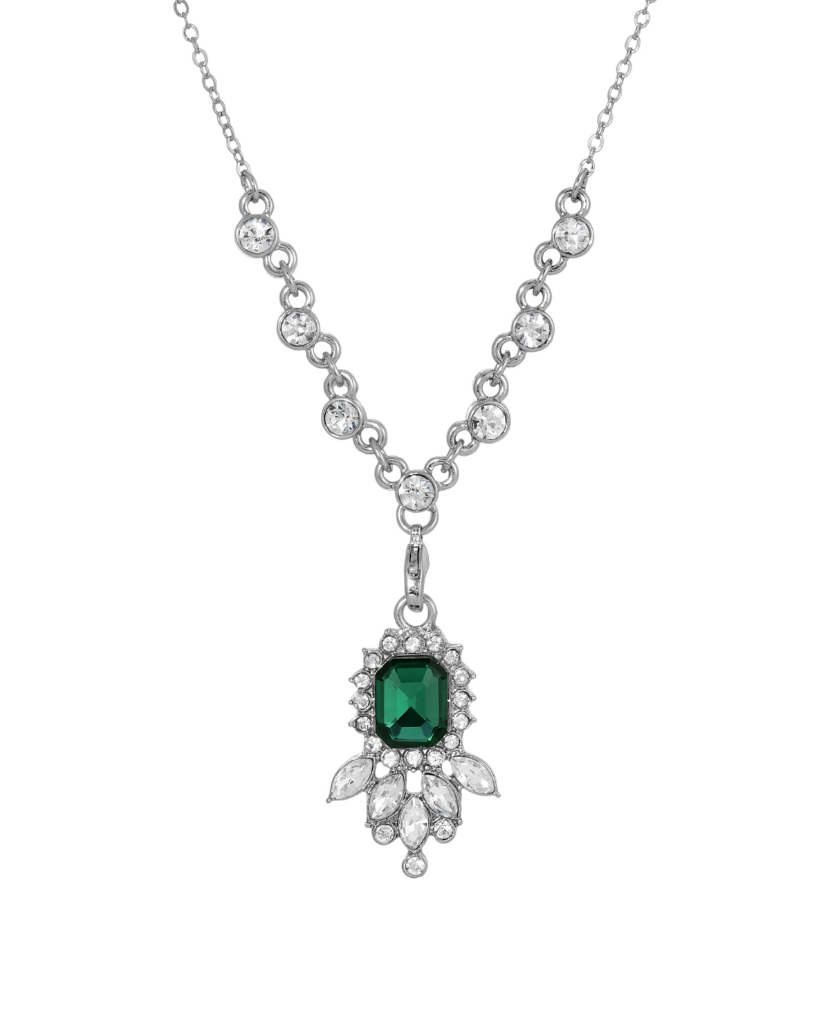 2028 Women's Silver Tone Green And Crystal Pendant Necklace